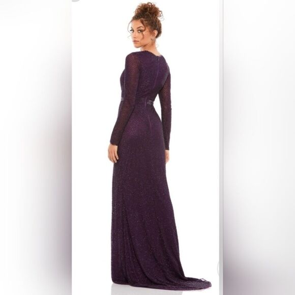Mac Duggal 5056 Beaded High Neck Long Sleeve Gown NWT SZ 16 Purple - Picture 2 of 7